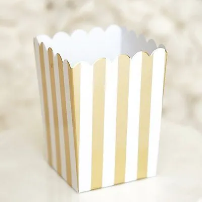 10 Gold and White Stripes Popcorn Favor Boxes Bridal Baby Shower to Pop