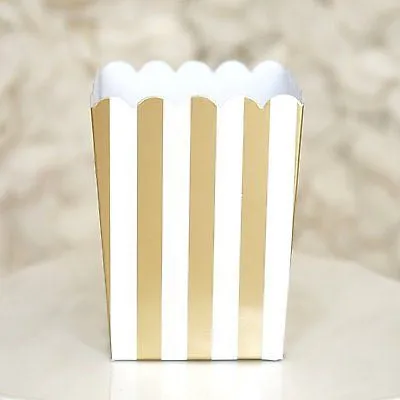 10 Gold and White Stripes Popcorn Favor Boxes Bridal Baby Shower to Pop