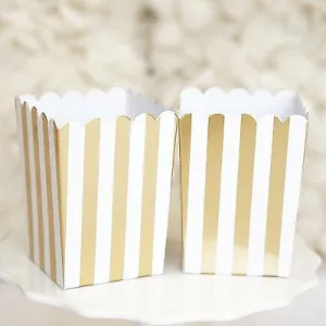 10 Gold and White Stripes Popcorn Favor Boxes Bridal Baby Shower to Pop