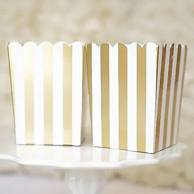 10 Gold and White Stripes Popcorn Favor Boxes Bridal Baby Shower to Pop
