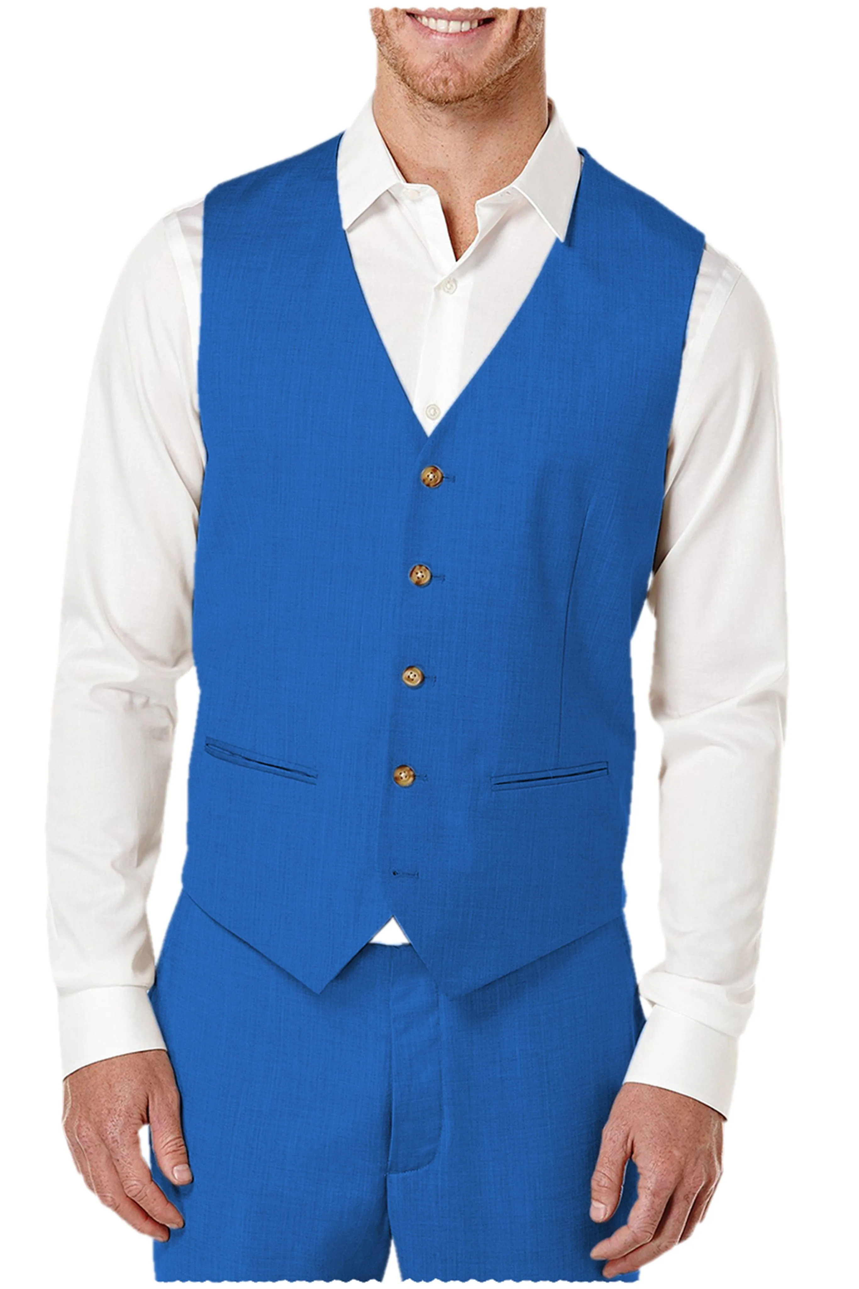 2 Pieces Single Brasted V Neck Linen Men's Vest (Waistcoat Pants)