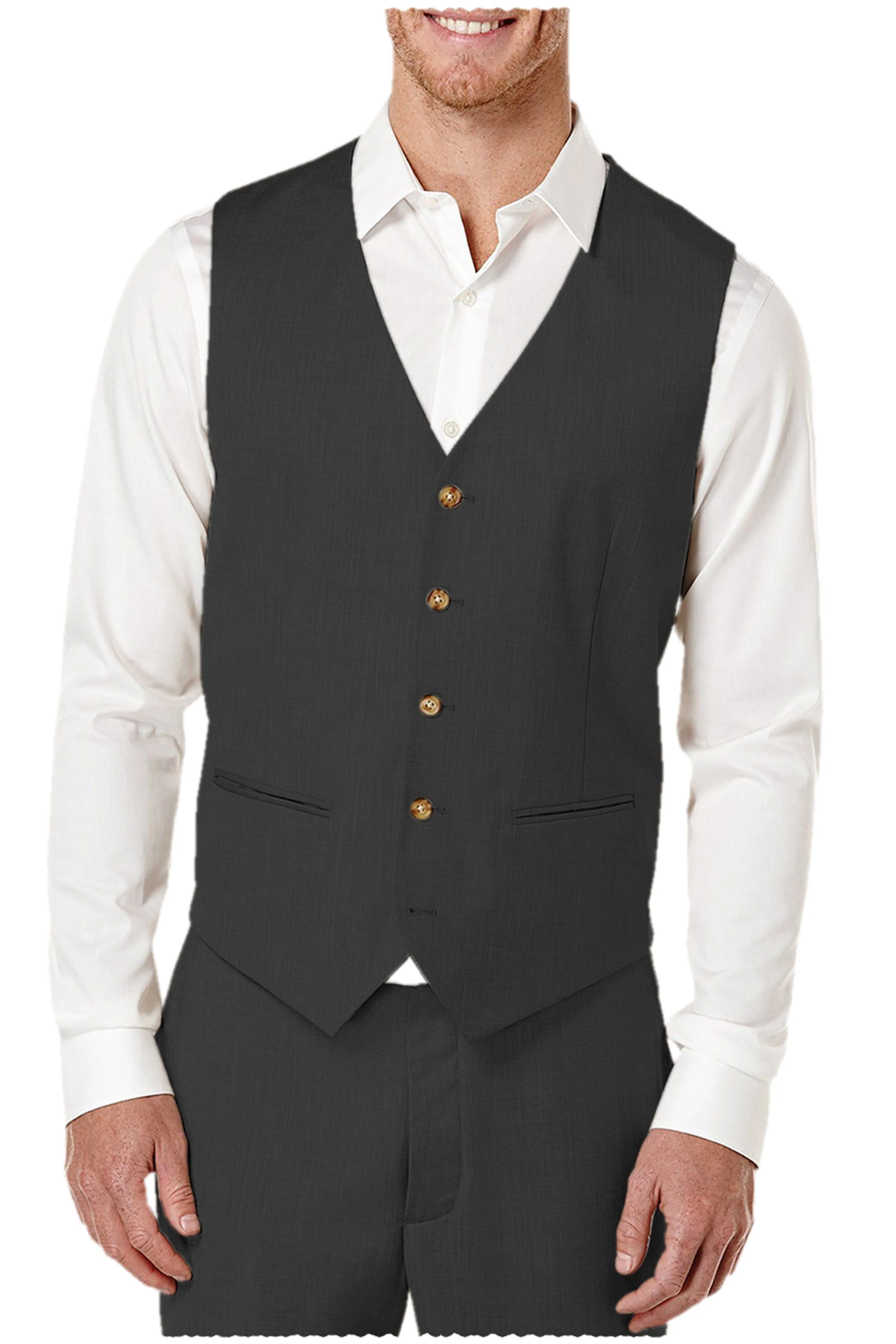 2 Pieces Single Brasted V Neck Linen Men's Vest (Waistcoat Pants)