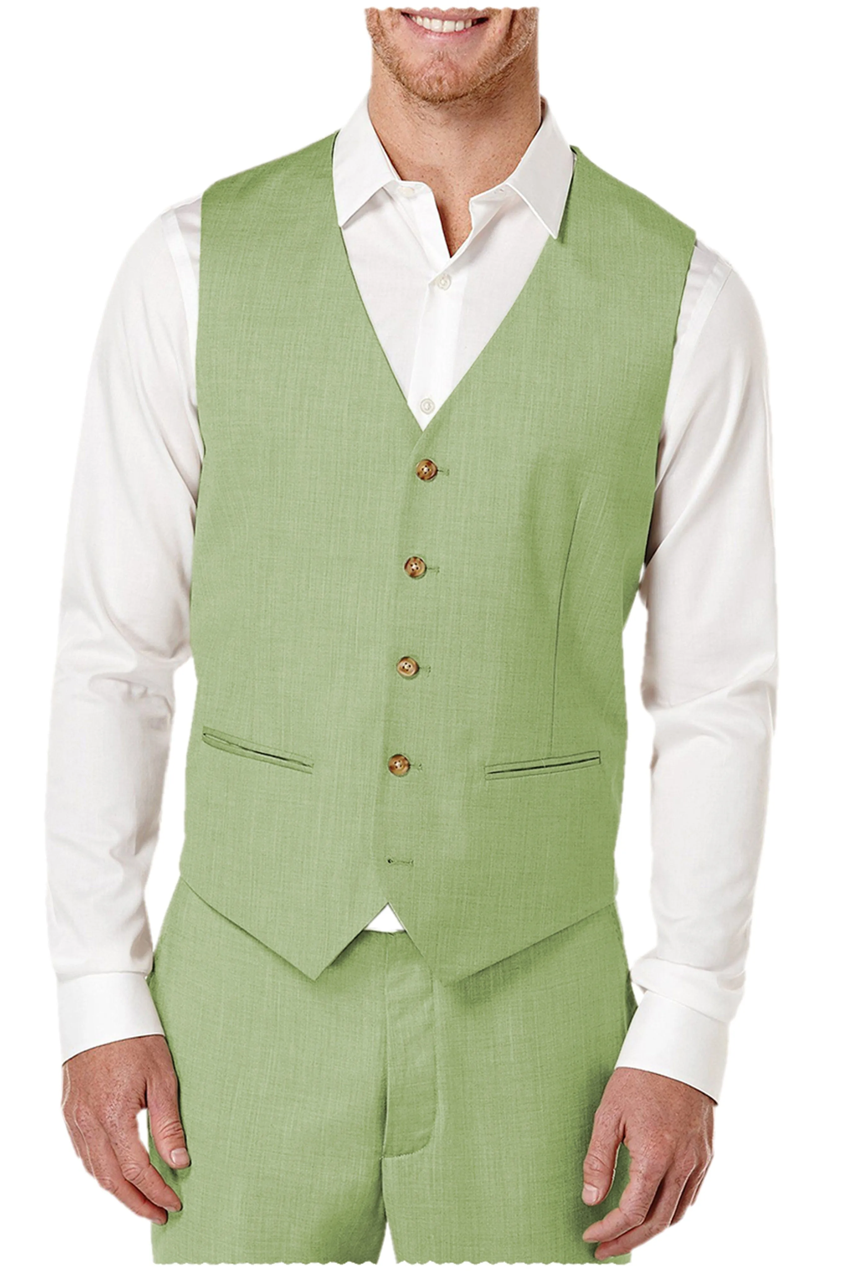 2 Pieces Single Brasted V Neck Linen Men's Vest (Waistcoat Pants)
