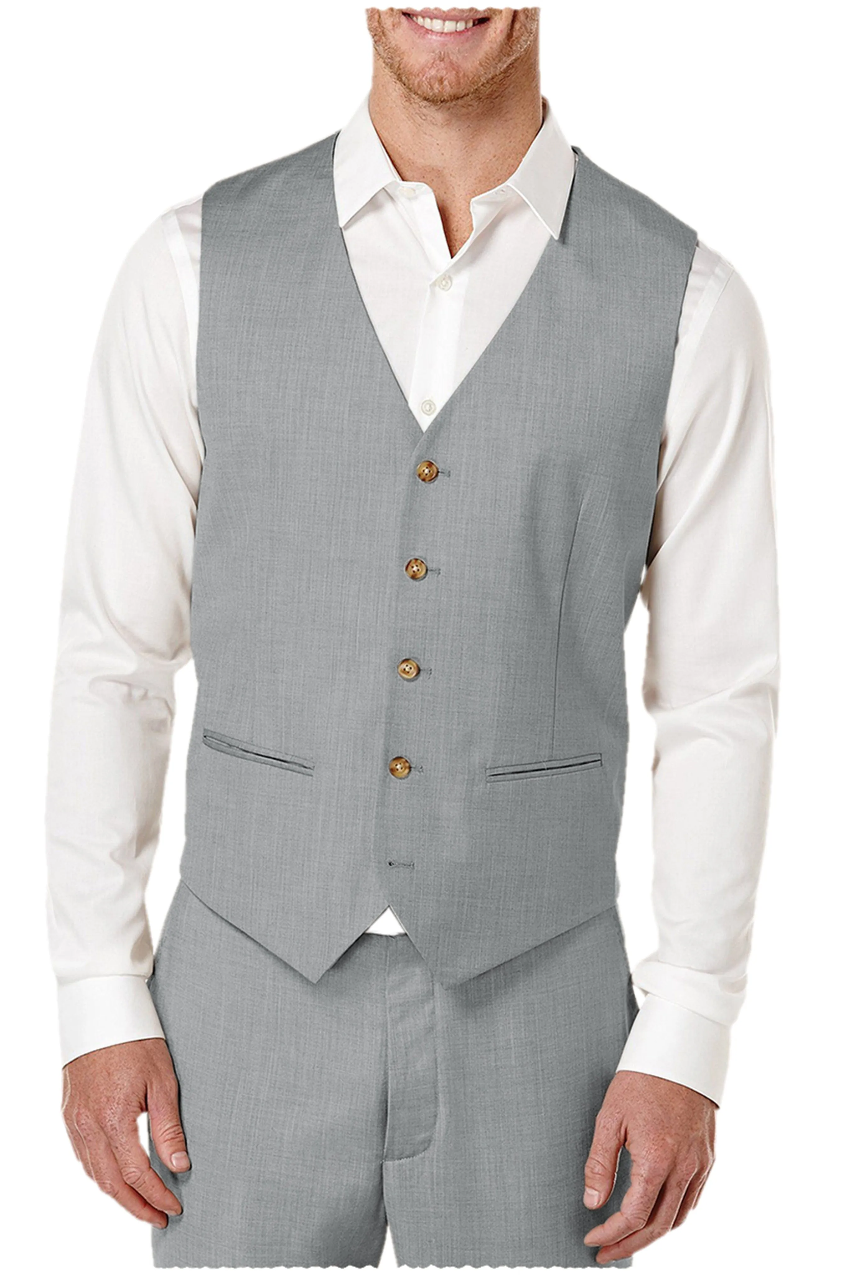 2 Pieces Single Brasted V Neck Linen Men's Vest (Waistcoat Pants)