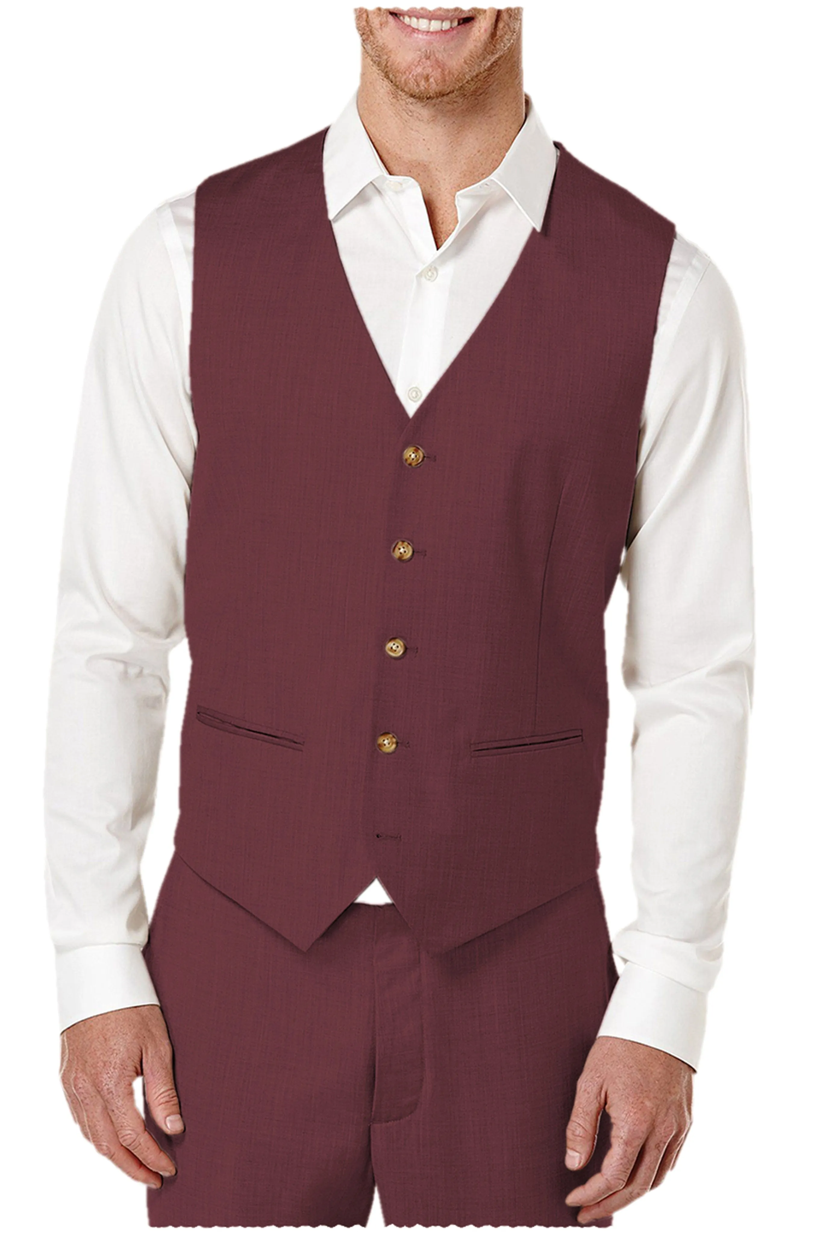 2 Pieces Single Brasted V Neck Linen Men's Vest (Waistcoat Pants)