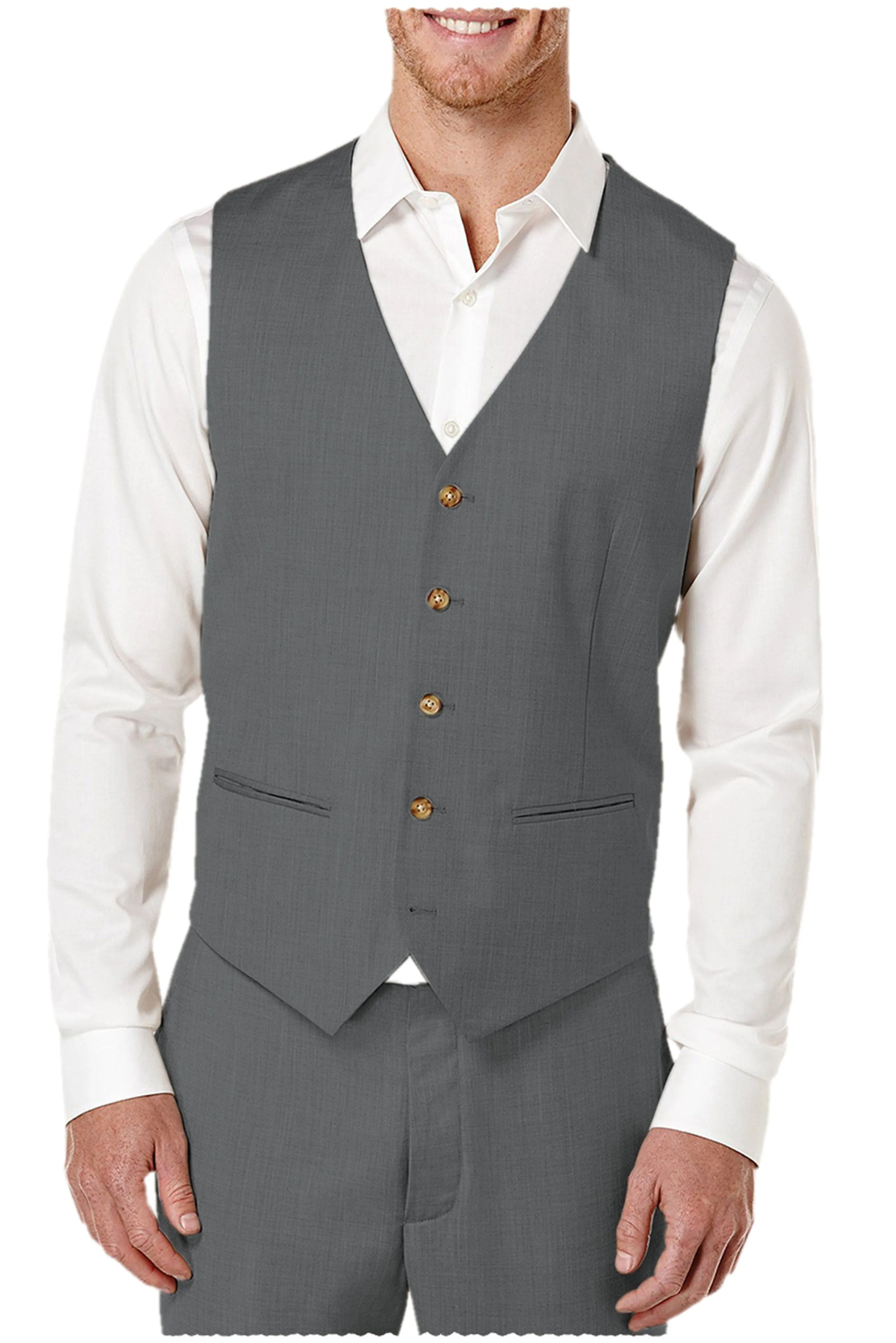 2 Pieces Single Brasted V Neck Linen Men's Vest (Waistcoat Pants)