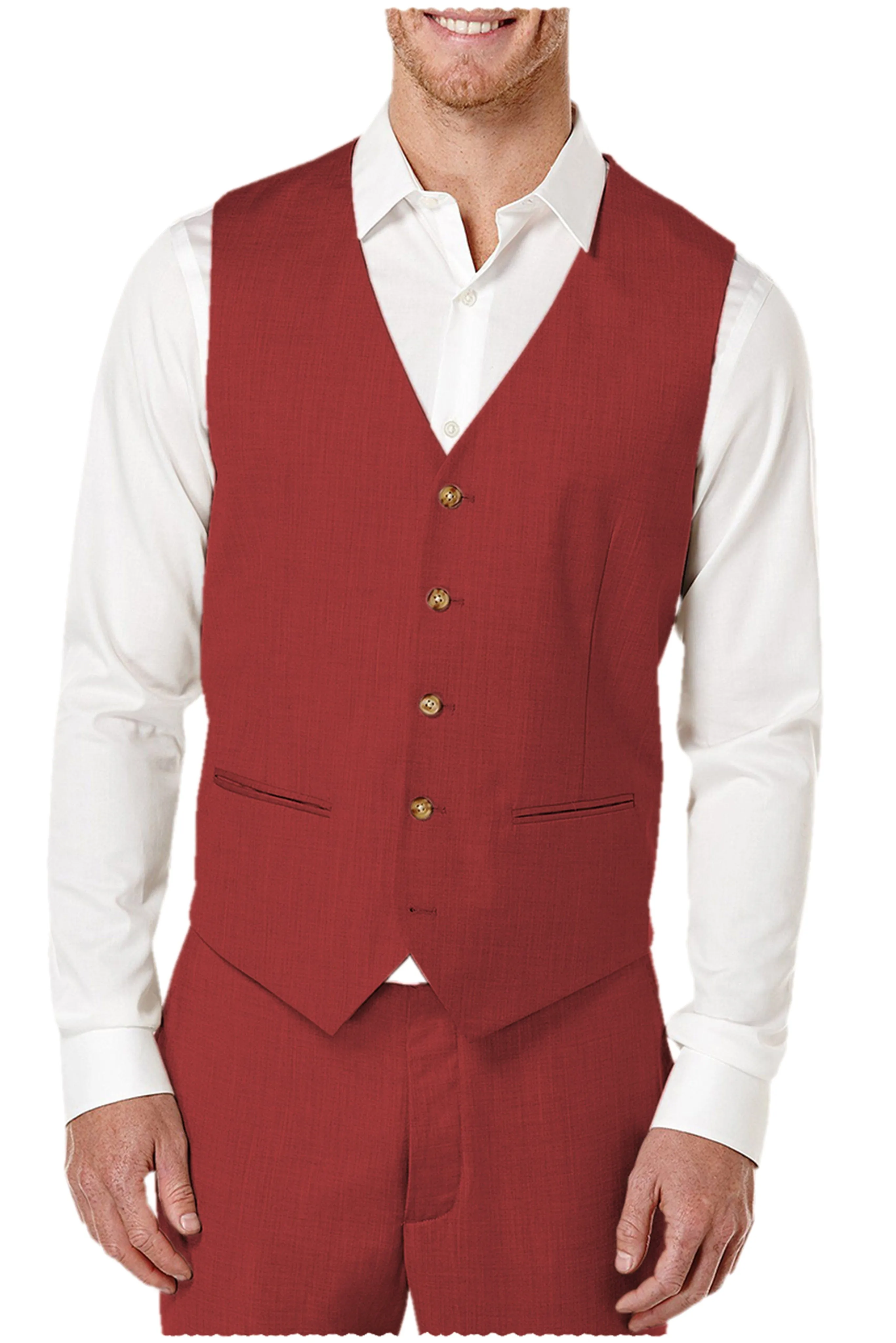 2 Pieces Single Brasted V Neck Linen Men's Vest (Waistcoat Pants)