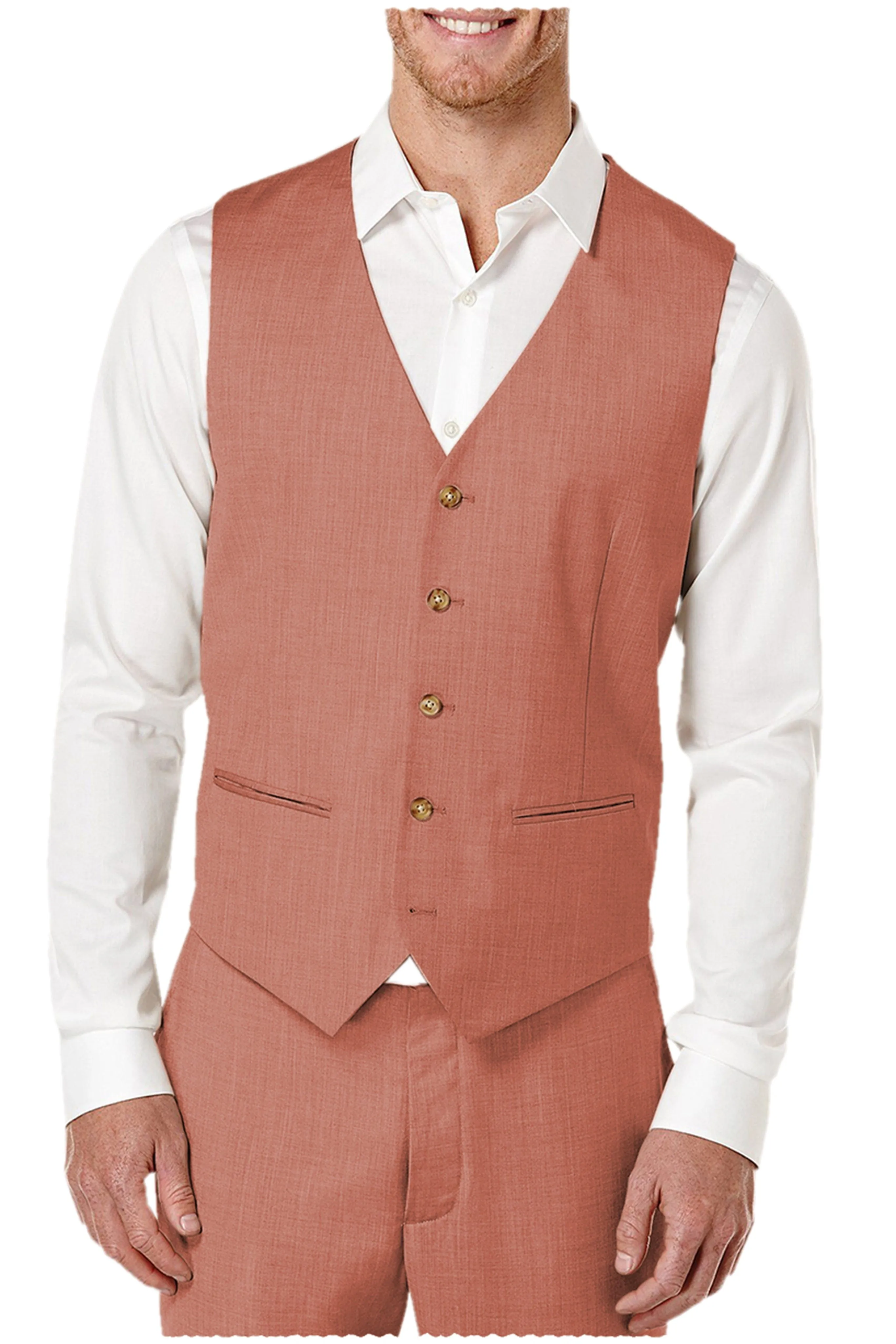 2 Pieces Single Brasted V Neck Linen Men's Vest (Waistcoat Pants)