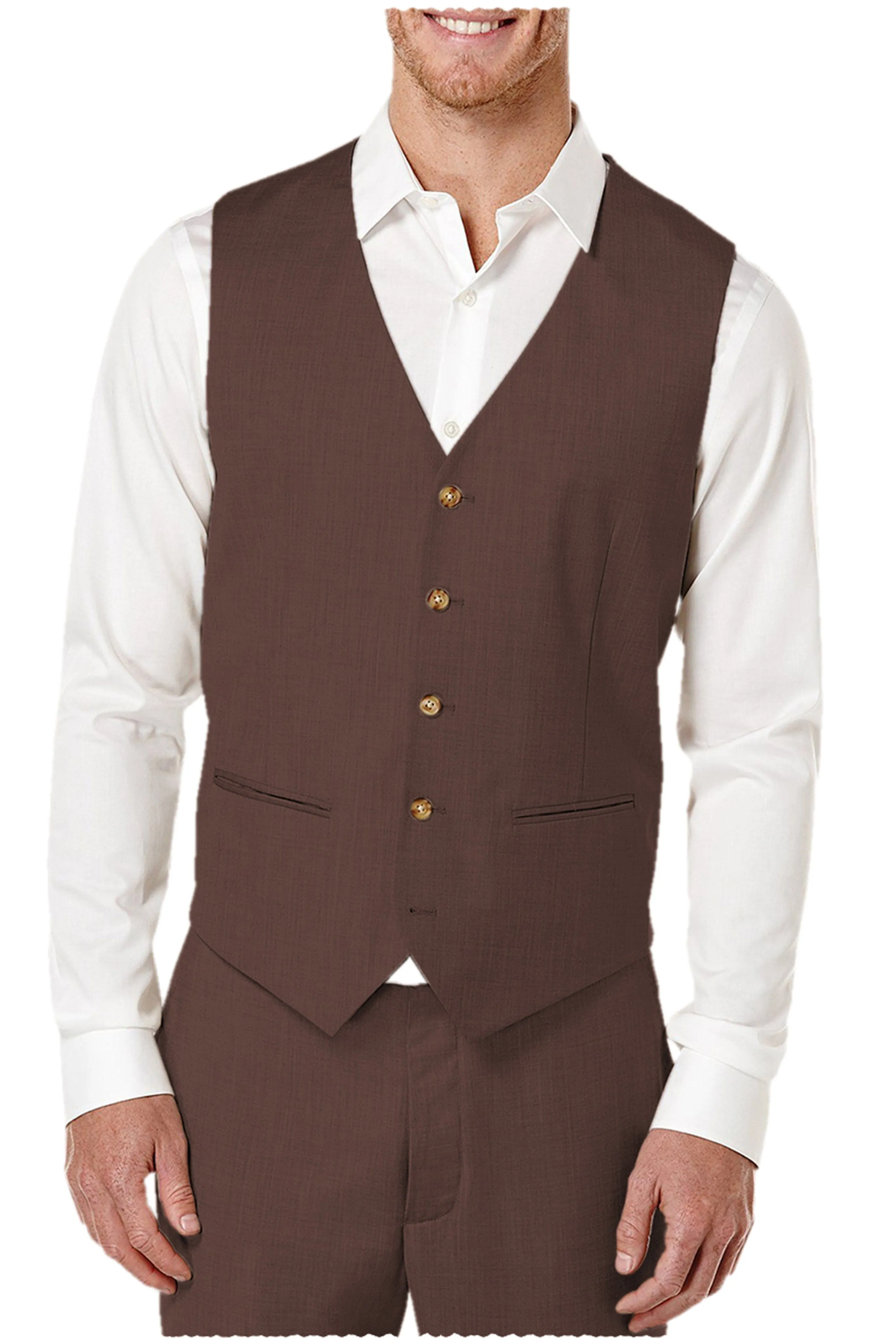 2 Pieces Single Brasted V Neck Linen Men's Vest (Waistcoat Pants)