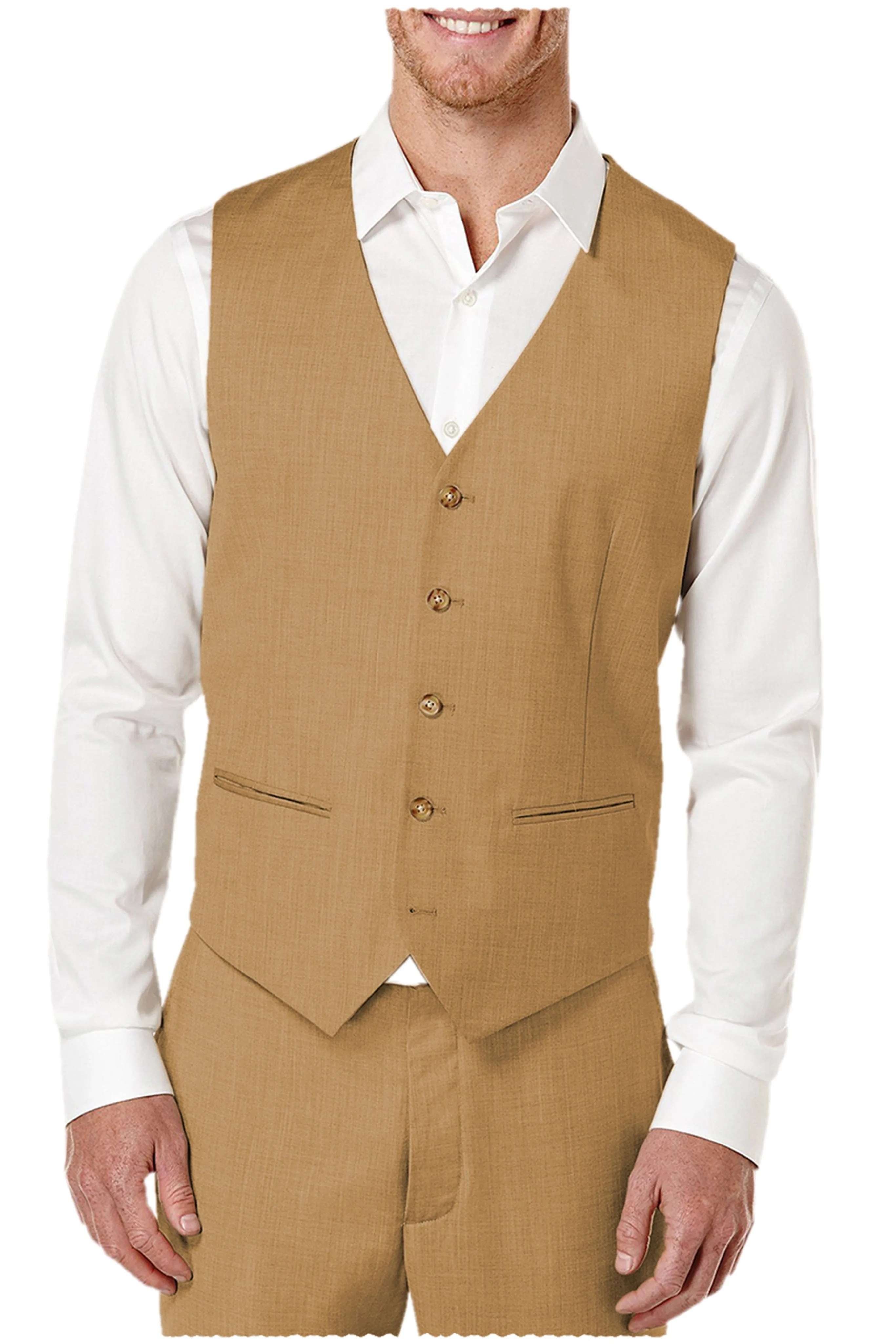 2 Pieces Single Brasted V Neck Linen Men's Vest (Waistcoat Pants)