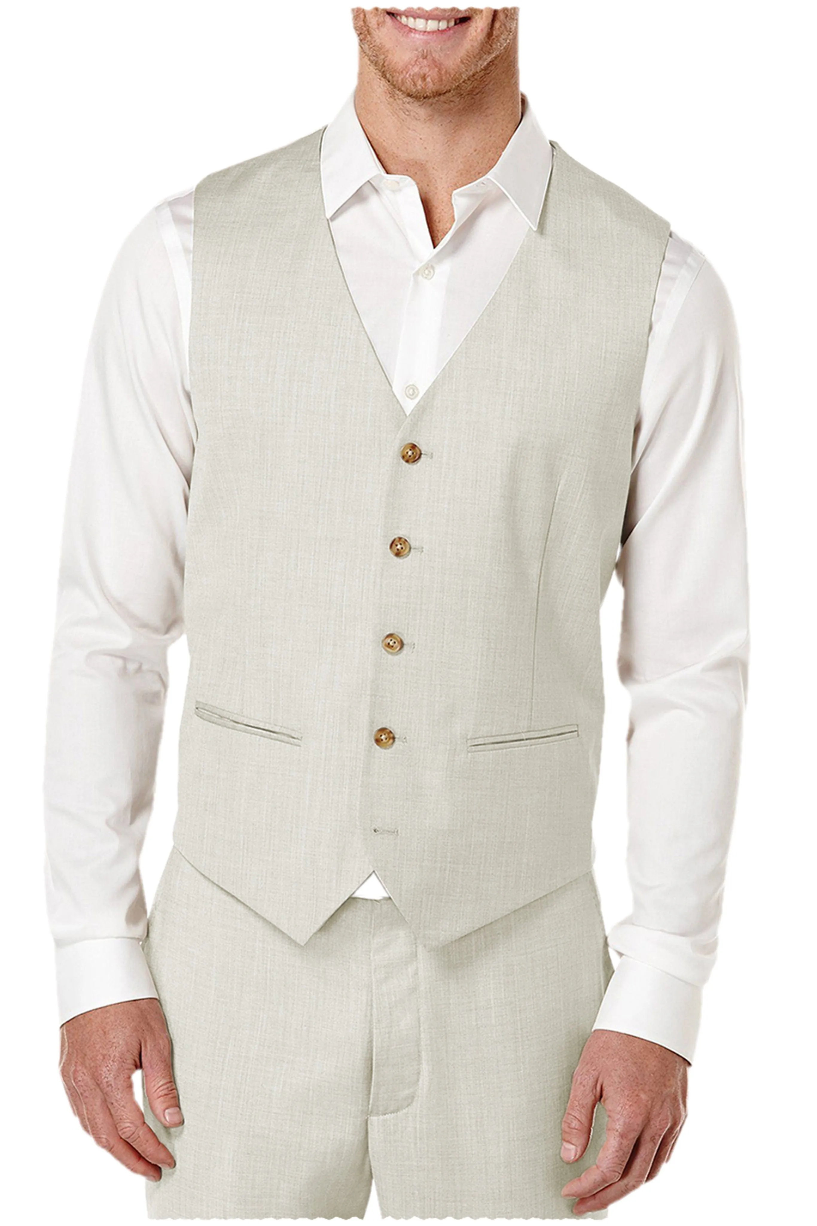 2 Pieces Single Brasted V Neck Linen Men's Vest (Waistcoat Pants)