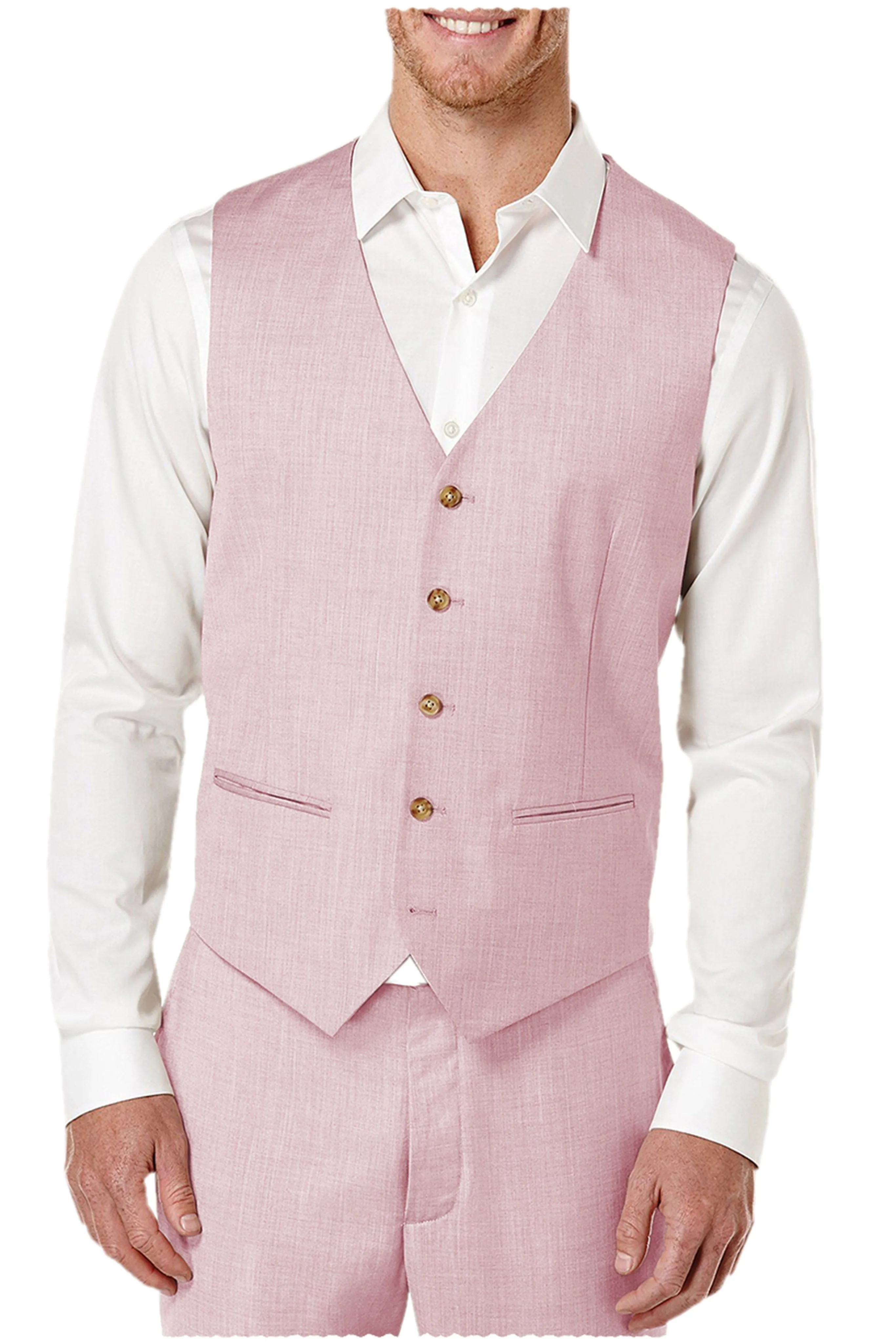 2 Pieces Single Brasted V Neck Linen Men's Vest (Waistcoat Pants)