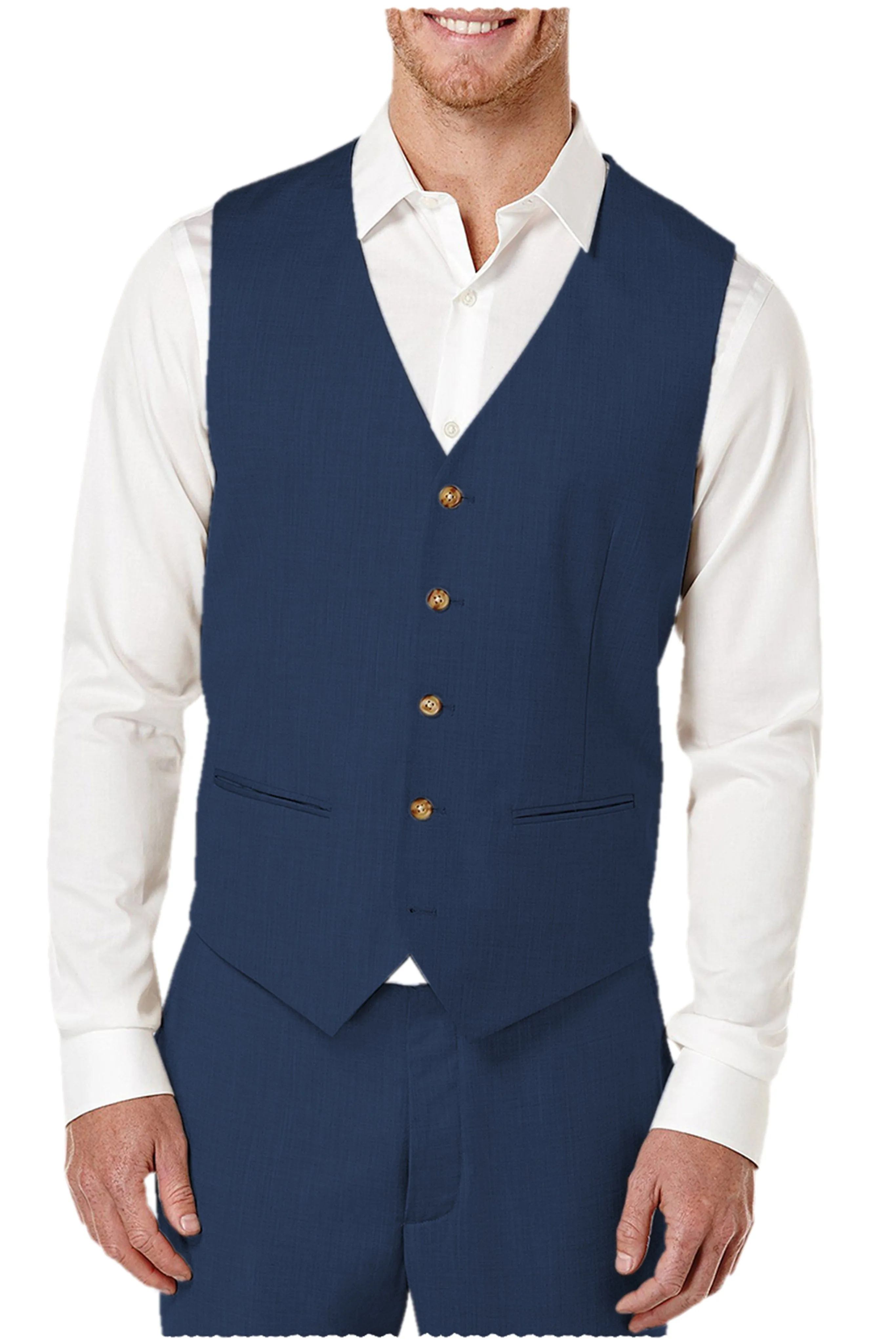 2 Pieces Single Brasted V Neck Linen Men's Vest (Waistcoat Pants)