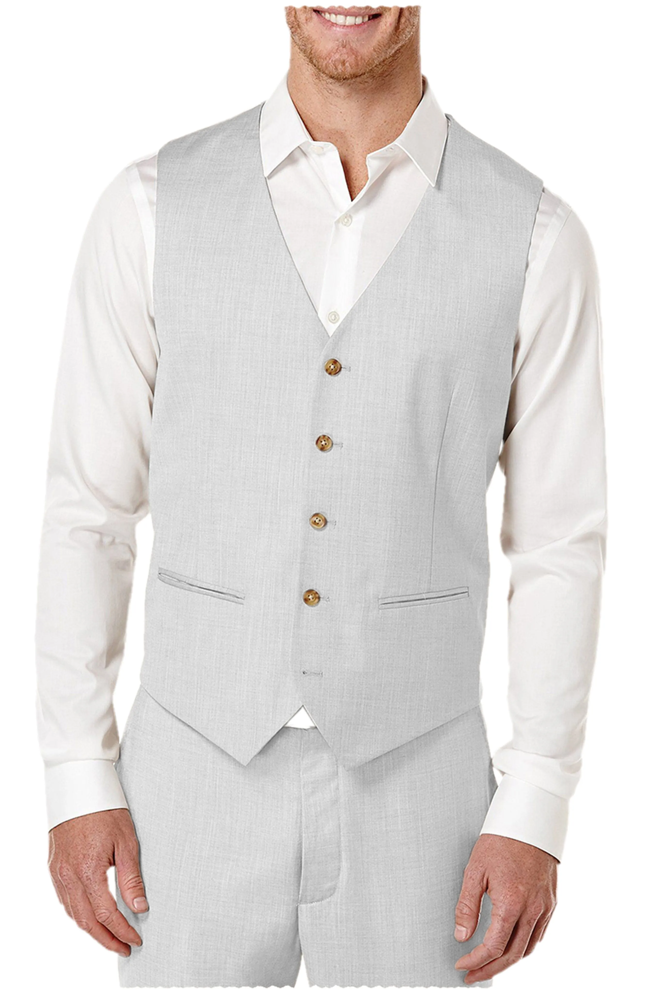 2 Pieces Single Brasted V Neck Linen Men's Vest (Waistcoat Pants)