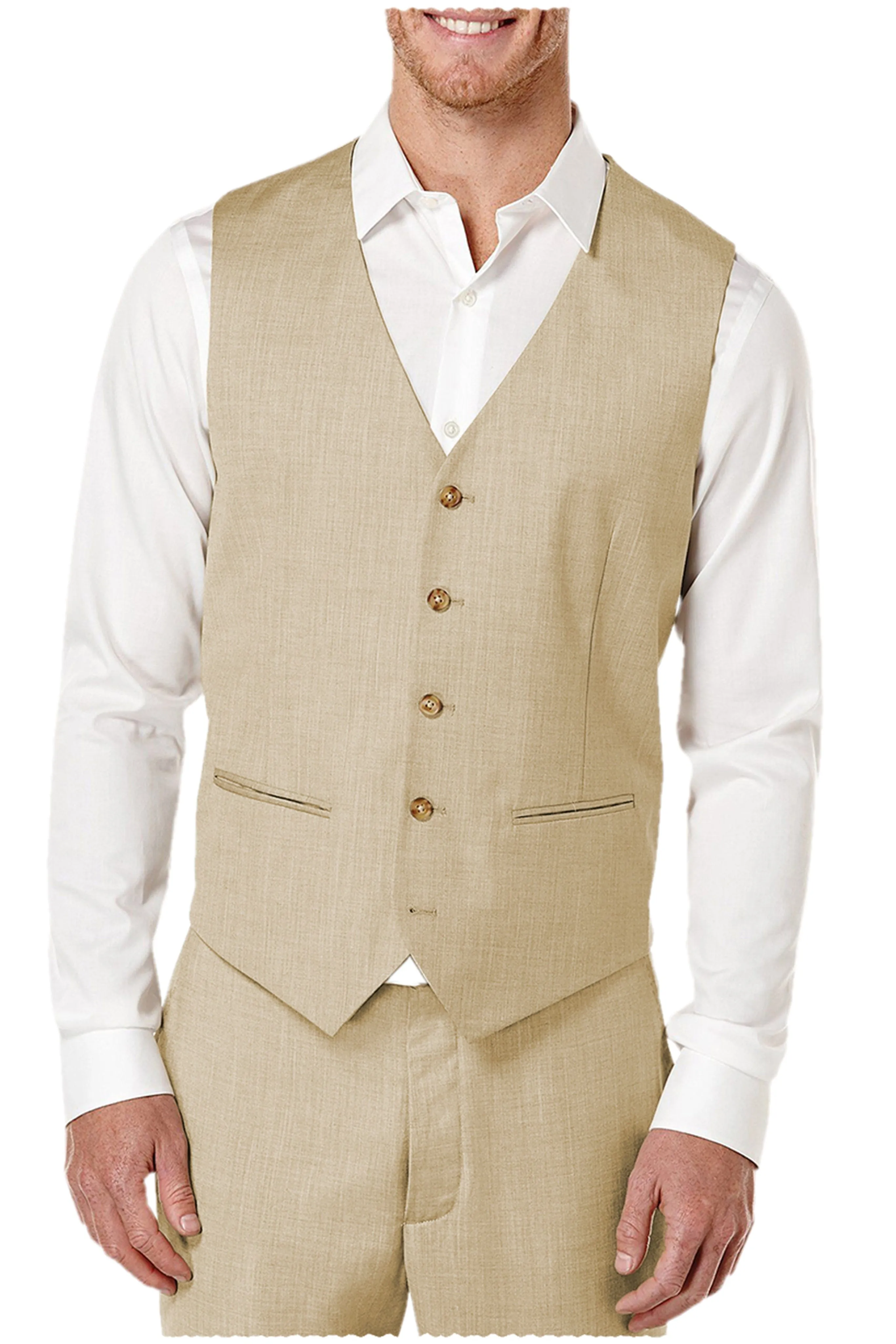 2 Pieces Single Brasted V Neck Linen Men's Vest (Waistcoat Pants)