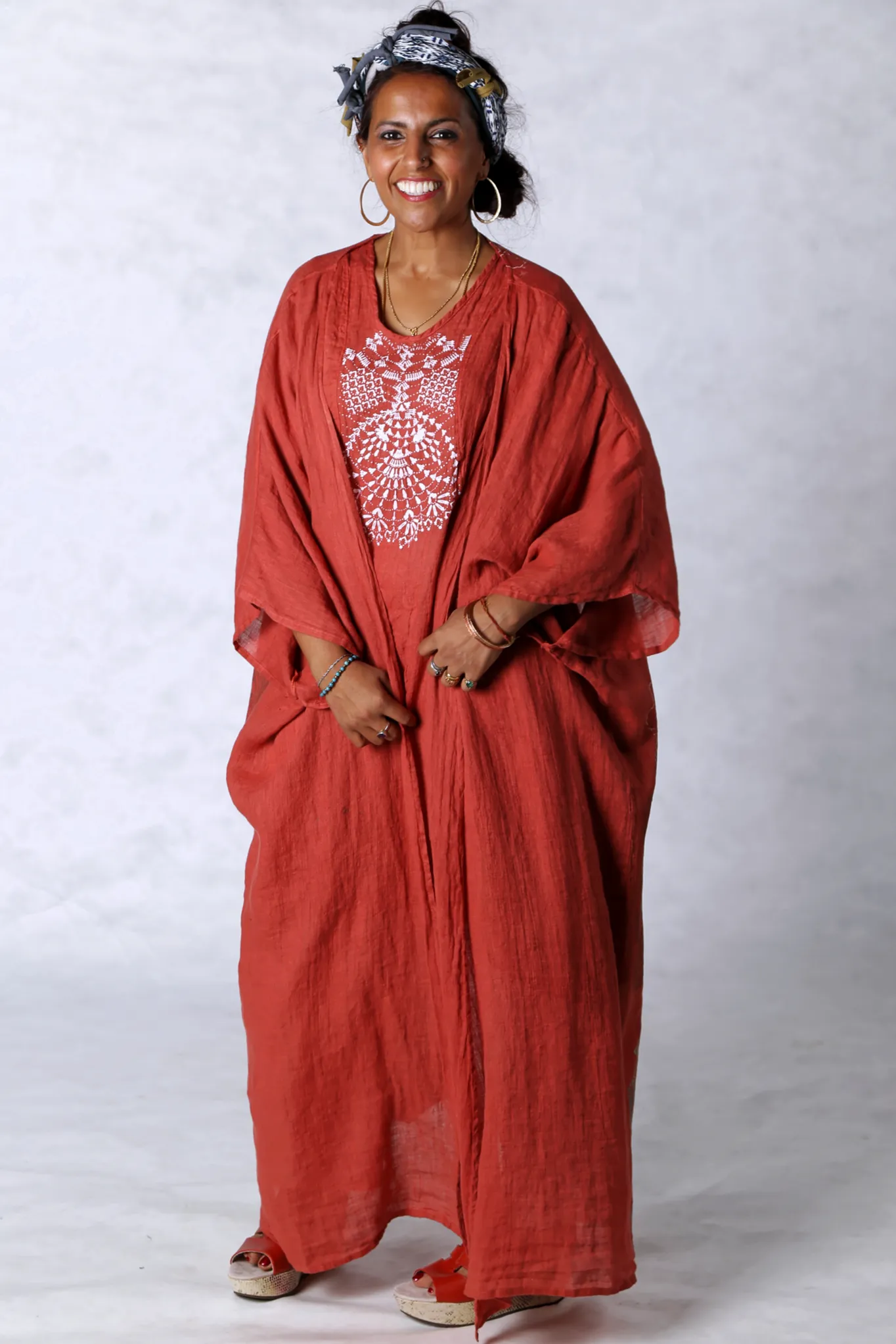 5267 Long Kimono Duster-Coral-P