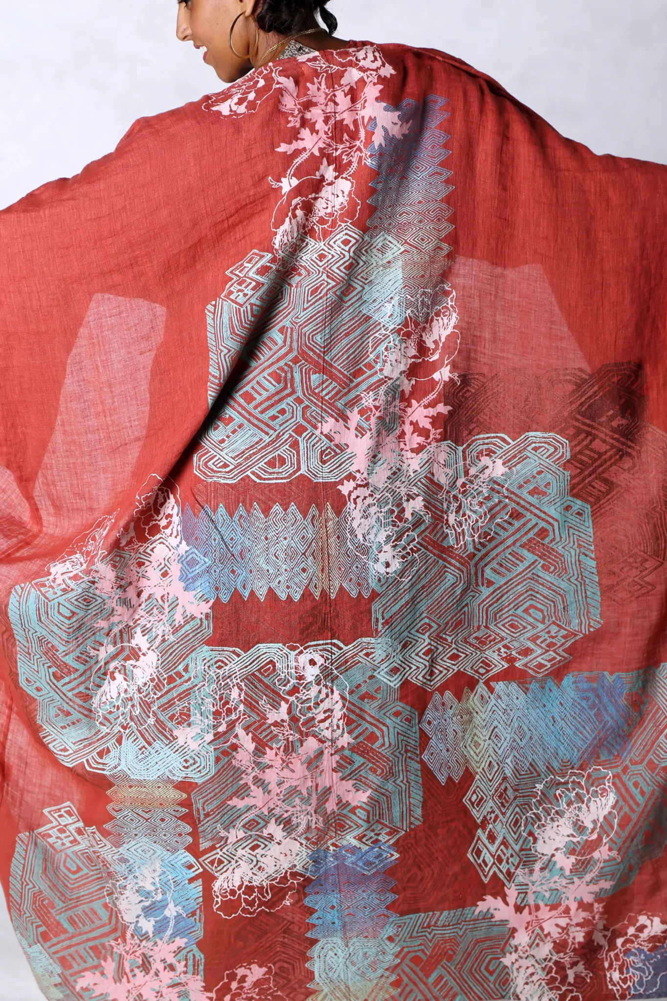 5267 Long Kimono Duster-Coral-P