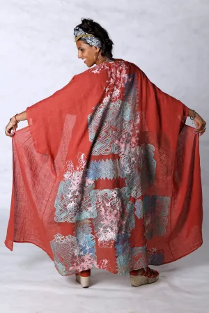 5267 Long Kimono Duster-Coral-P
