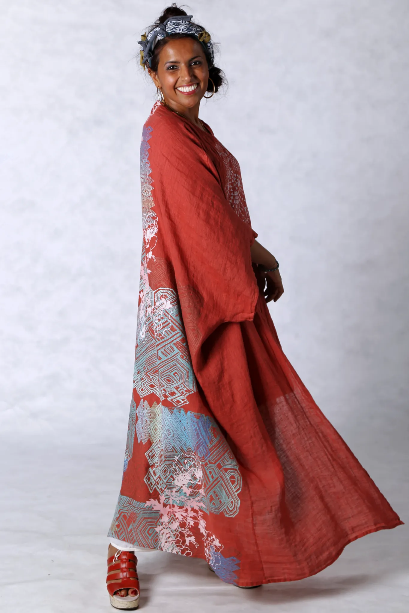 5267 Long Kimono Duster-Coral-P
