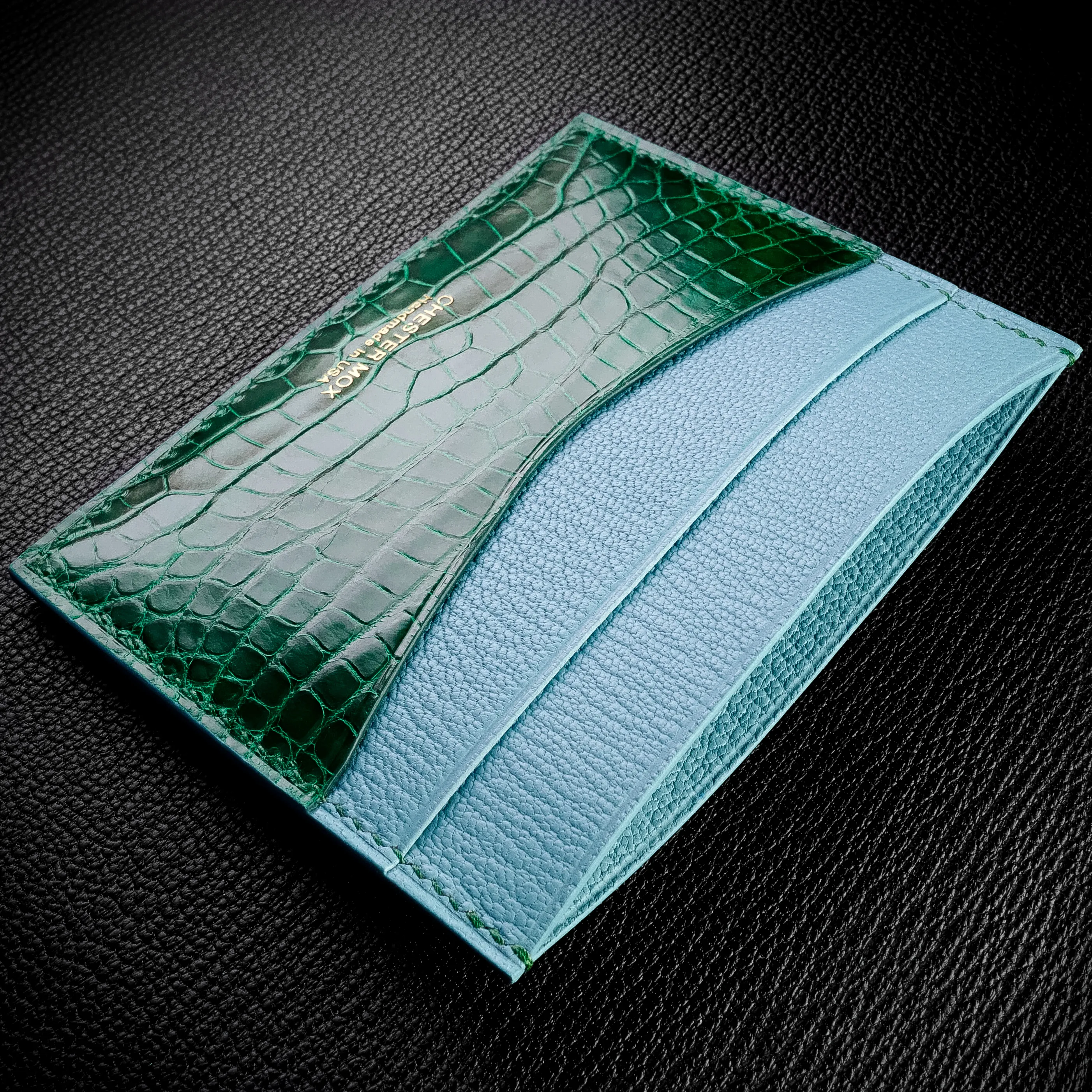 #57 BYO American Alligator   French Chèvre Leather Slim Wallet