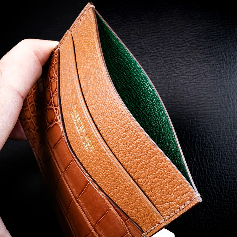 #57 BYO American Alligator   French Chèvre Leather Slim Wallet
