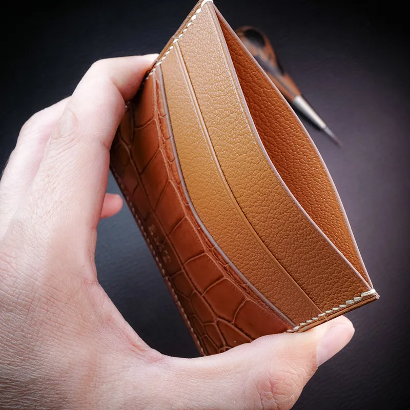 #57 BYO American Alligator   French Chèvre Leather Slim Wallet