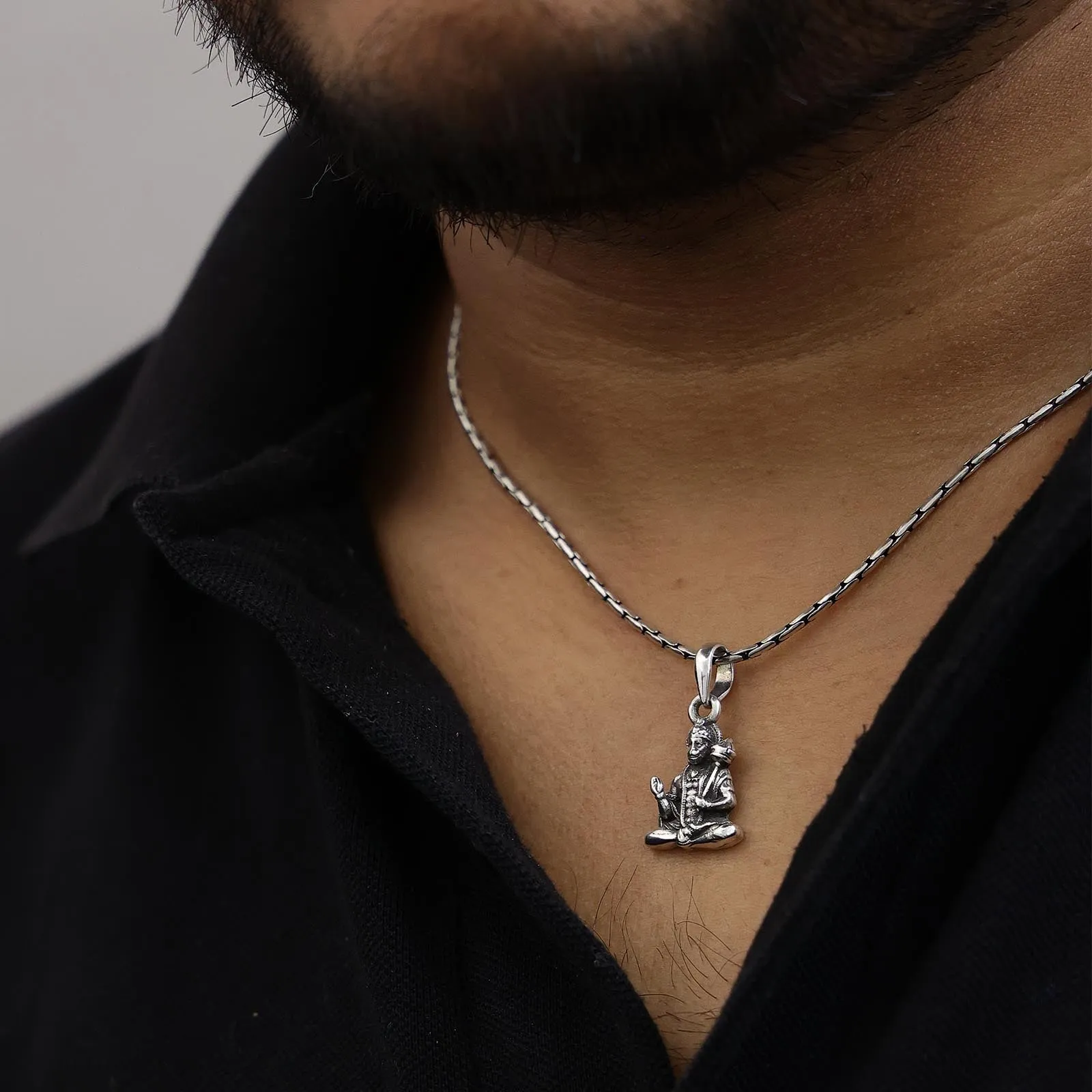 925 Sterling Silver Oxidized Hanuman ji Pendant