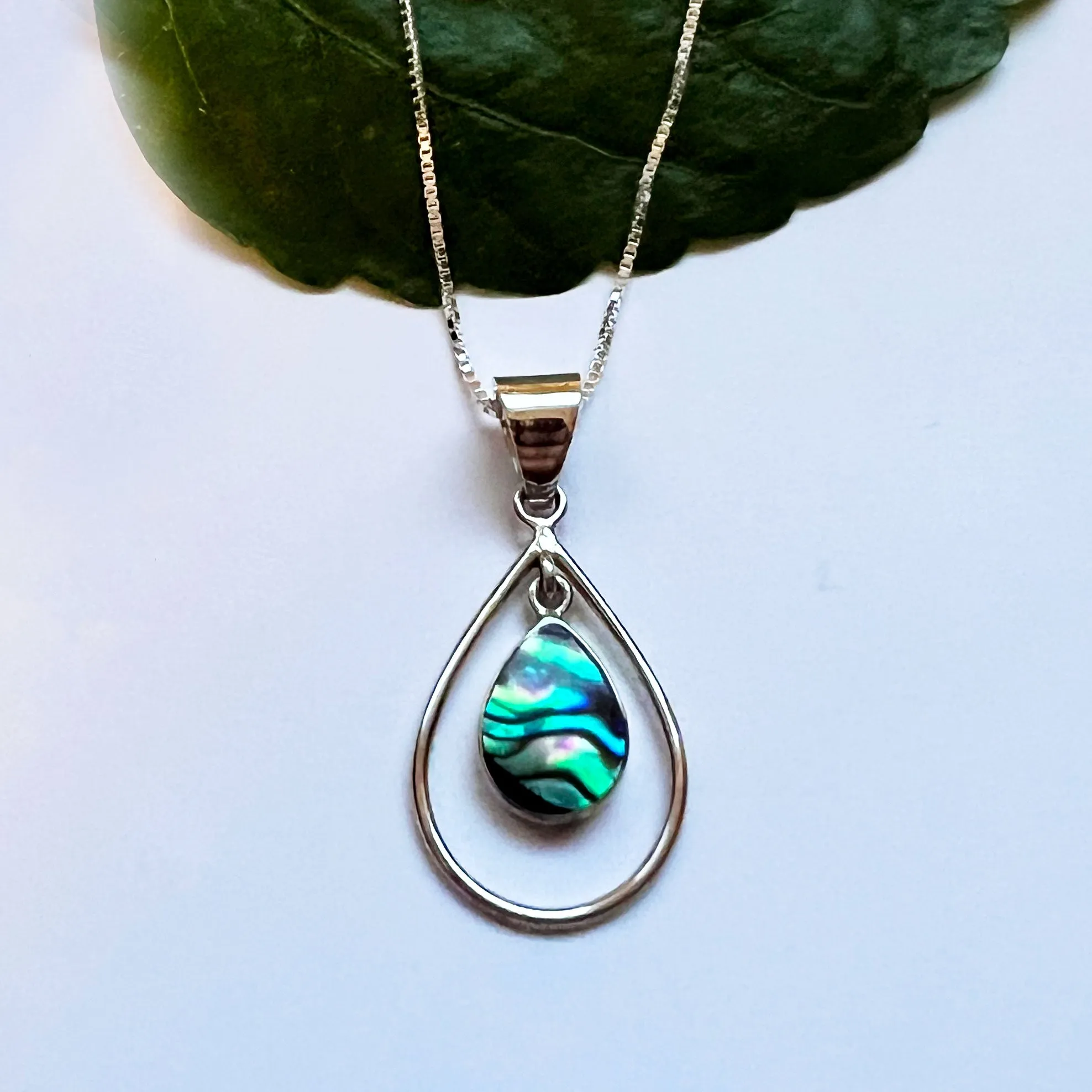 Abalone Double Teardrop Necklace - Sterling Silver, Indonesia