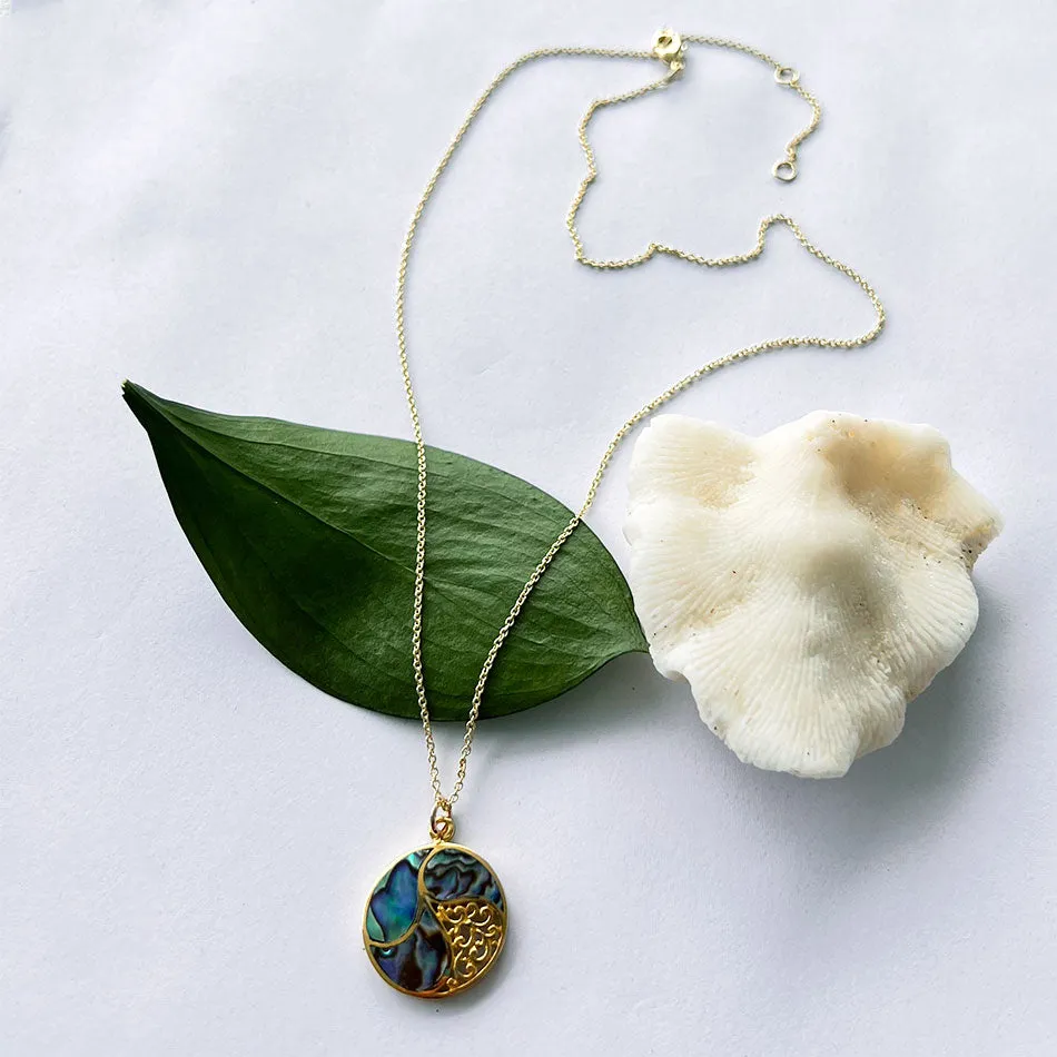 Abalone Filigree Necklace - Brass, Indonesia