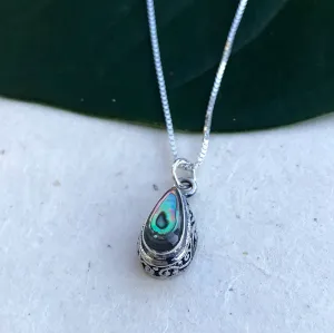 Abalone Teardrop Filigree Necklace - Sterling Silver, Indonesia