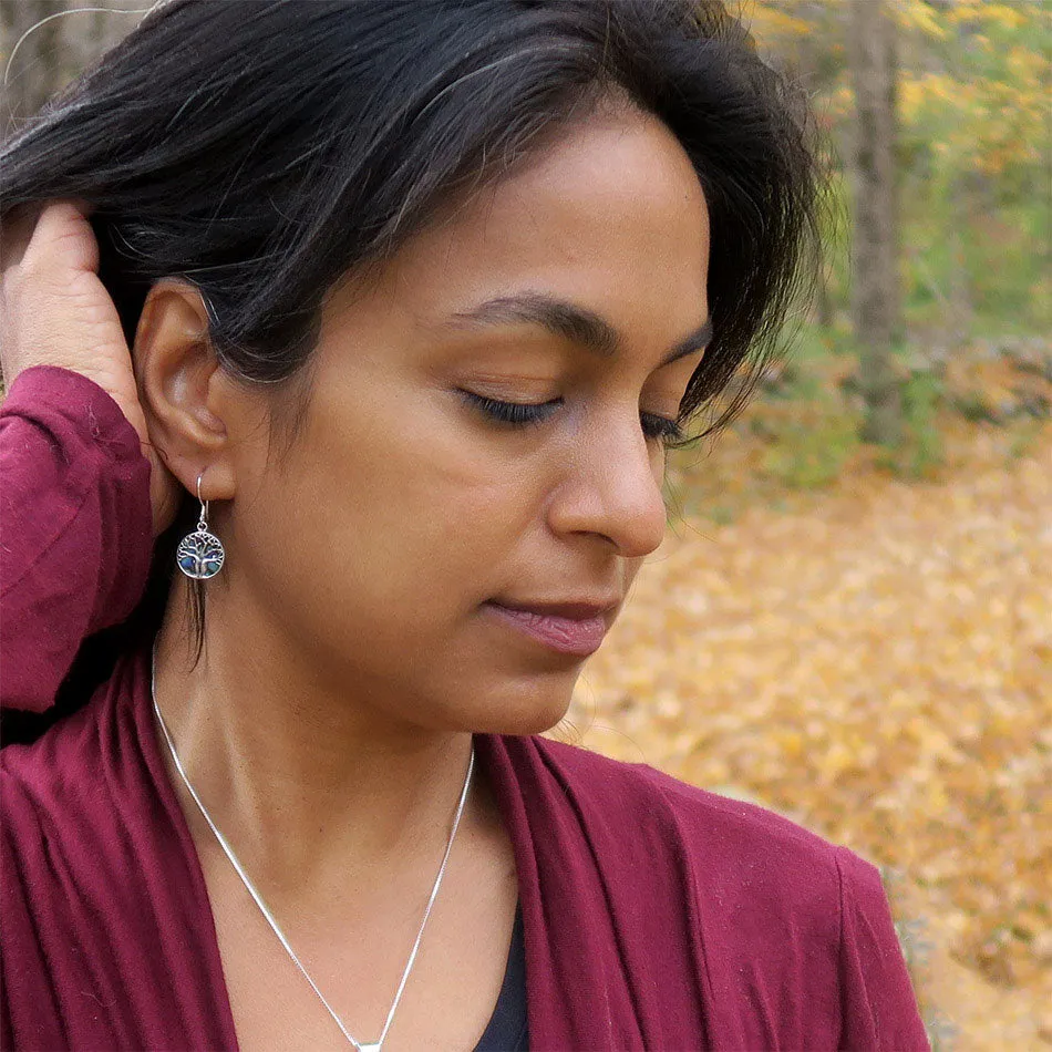 Abalone Tree of Life Earrings - Brass, Indonesia