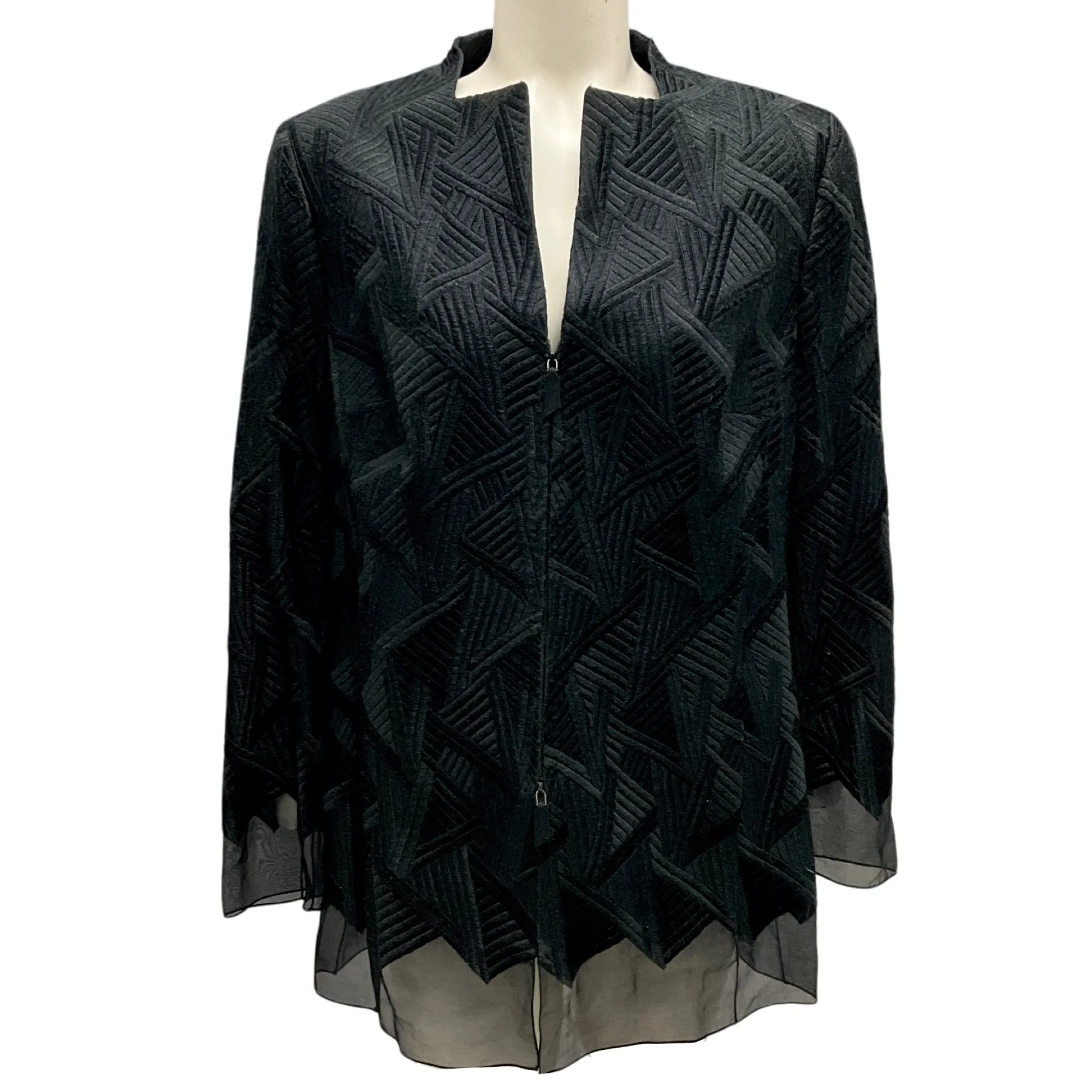 Akris Black Sheer Silk Trimmed Embroidered Evening Jacket