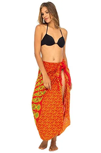 Back From Bali Womens Beach Swimsuit Bikini Cover Up Wrap and Clip Sarong Peacock Gaza Red
