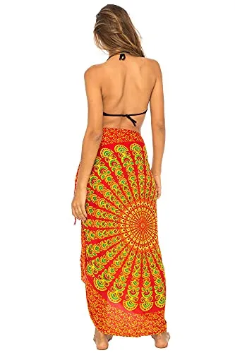 Back From Bali Womens Beach Swimsuit Bikini Cover Up Wrap and Clip Sarong Peacock Gaza Red