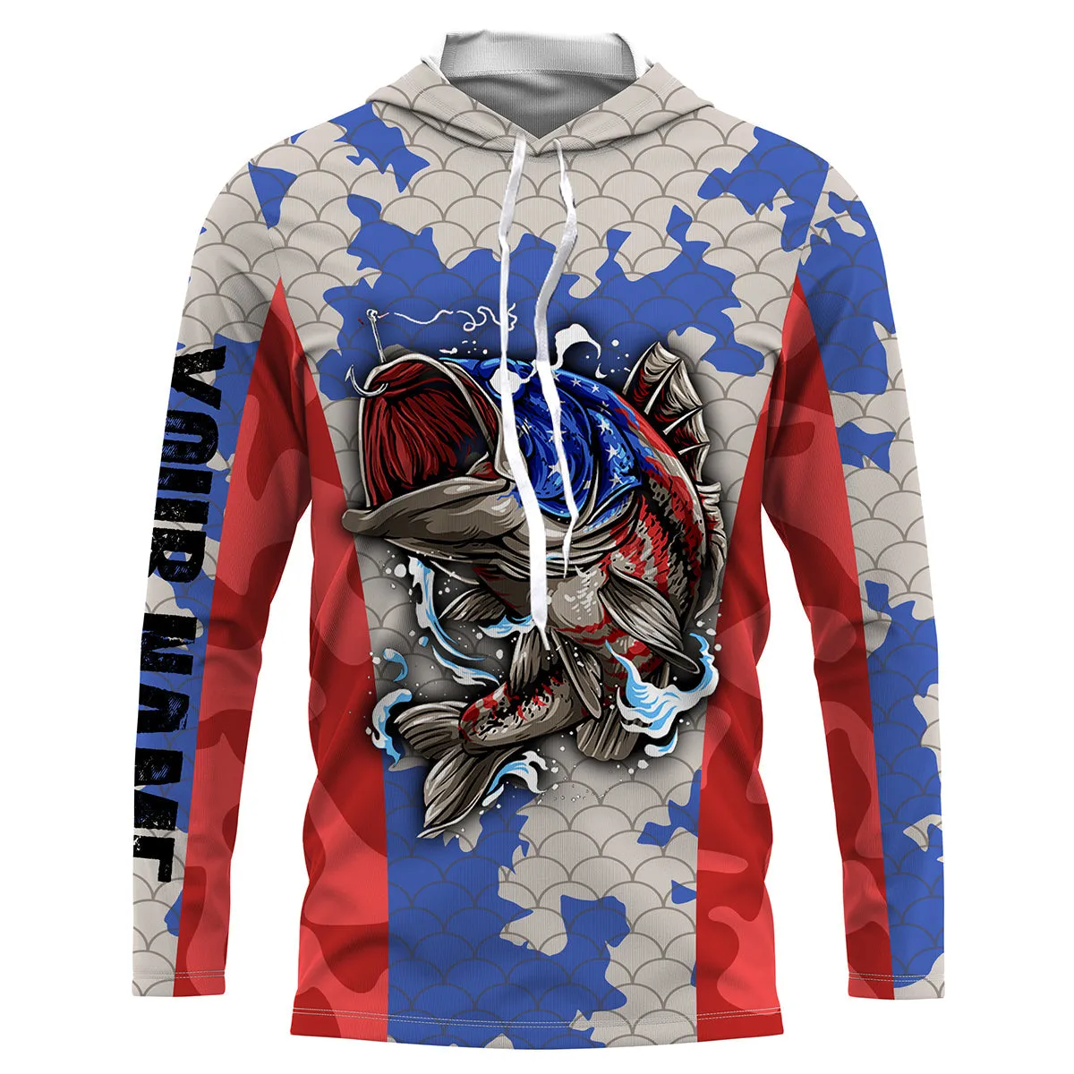 Bass fishing American flag patriotic Custom Name UV protection UPF 30  fishing jersey TTS0094
