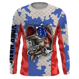 Bass fishing American flag patriotic Custom Name UV protection UPF 30  fishing jersey TTS0094