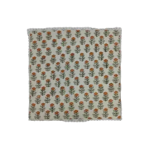 Beige Spring Floral Hand Block Printed Cotton Napkins