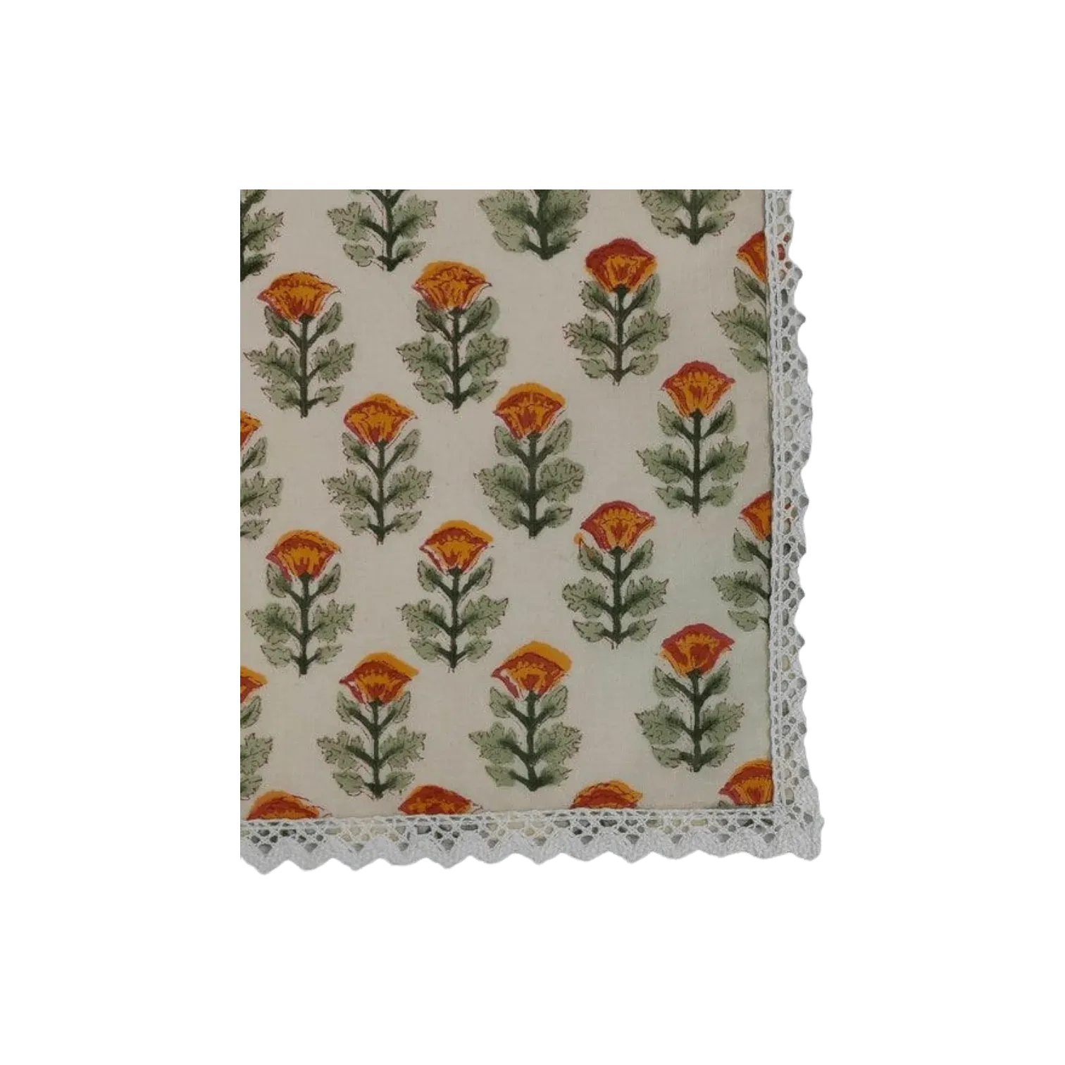 Beige Spring Floral Hand Block Printed Cotton Napkins