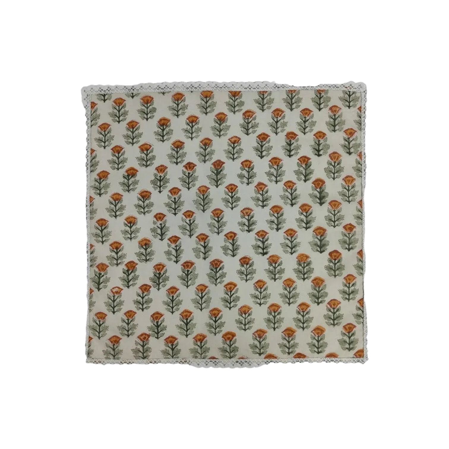 Beige Spring Floral Hand Block Printed Cotton Napkins