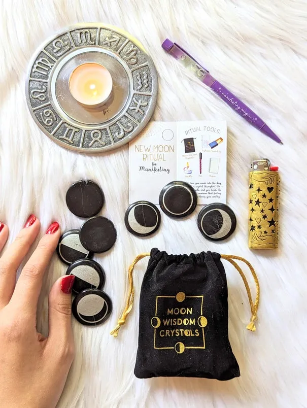 Black Jasper Moon Phase Set with Guidebook FB3297 🌝🌝