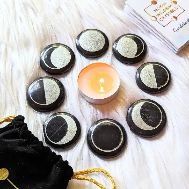 Black Jasper Moon Phase Set with Guidebook FB3297 🌝🌝