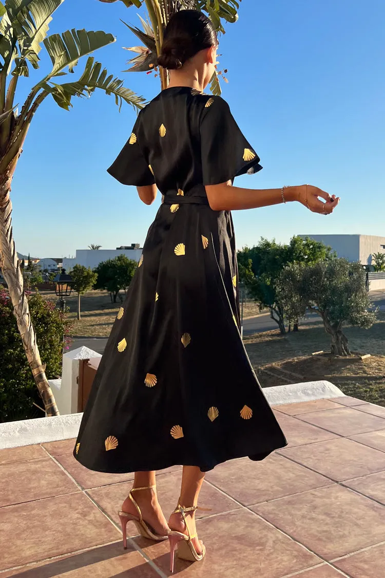 Black Shell Foil Zsa Zsa Dress