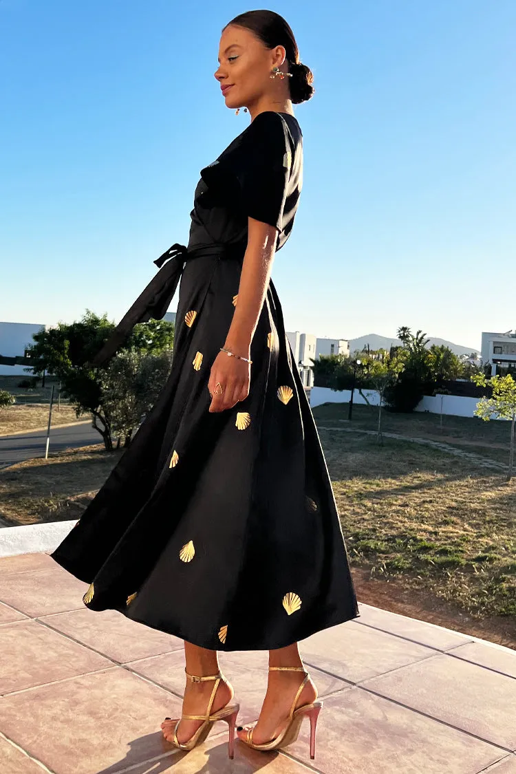 Black Shell Foil Zsa Zsa Dress