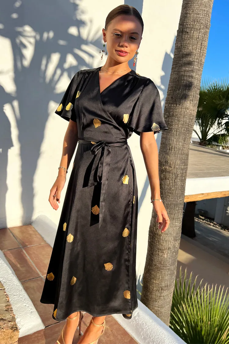 Black Shell Foil Zsa Zsa Dress