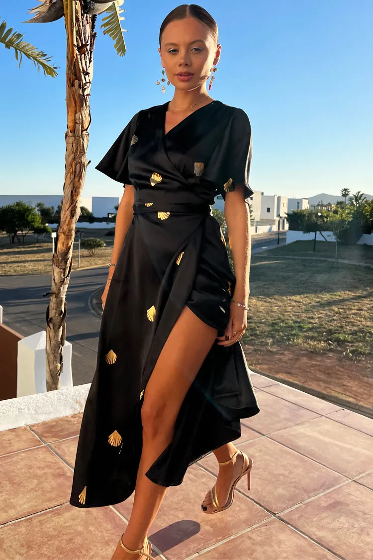 Black Shell Foil Zsa Zsa Dress