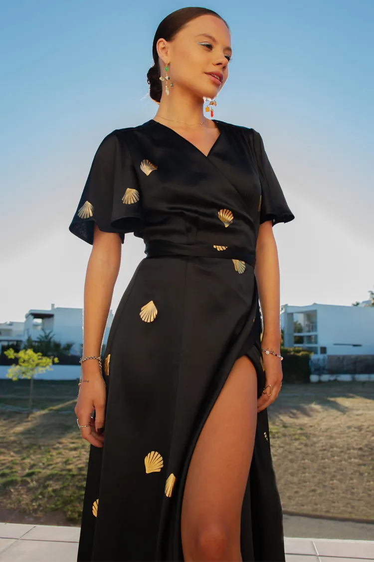 Black Shell Foil Zsa Zsa Dress