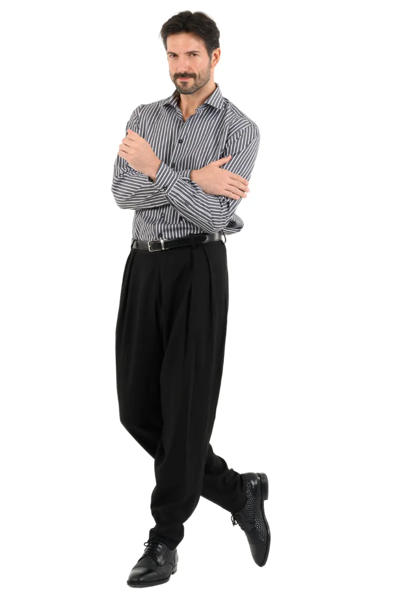 Black Tango Trousers With Two Inverted Pleats