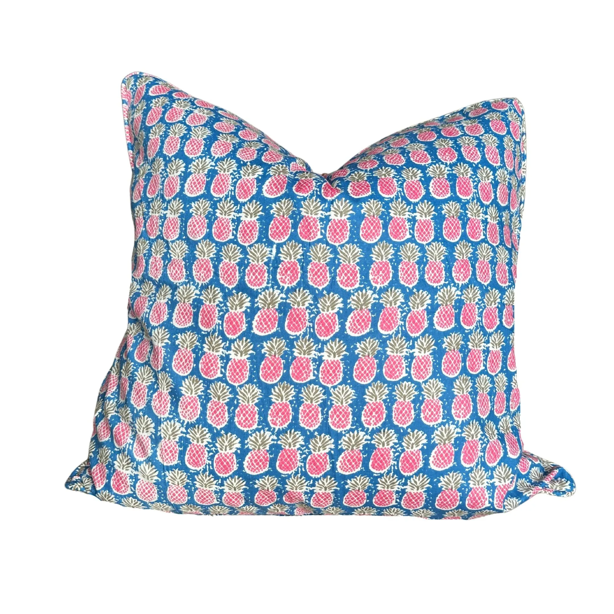 Blue Pineapple Block Print Pillow 24x24