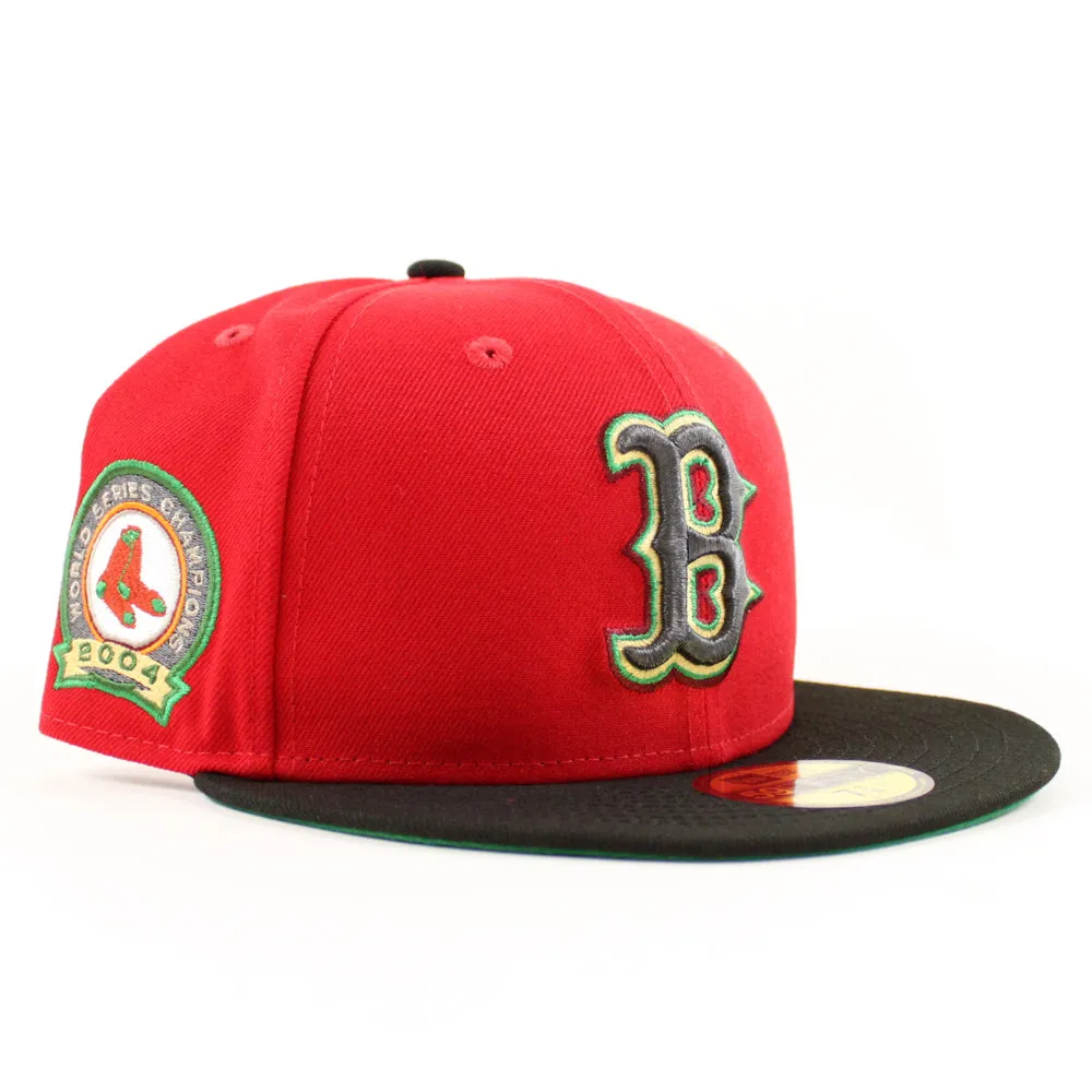 Boston Red Sox 2004 World Series Champion New Era 59Fifty Fitted Hat (Scarlet Red Black Green Under Brim)