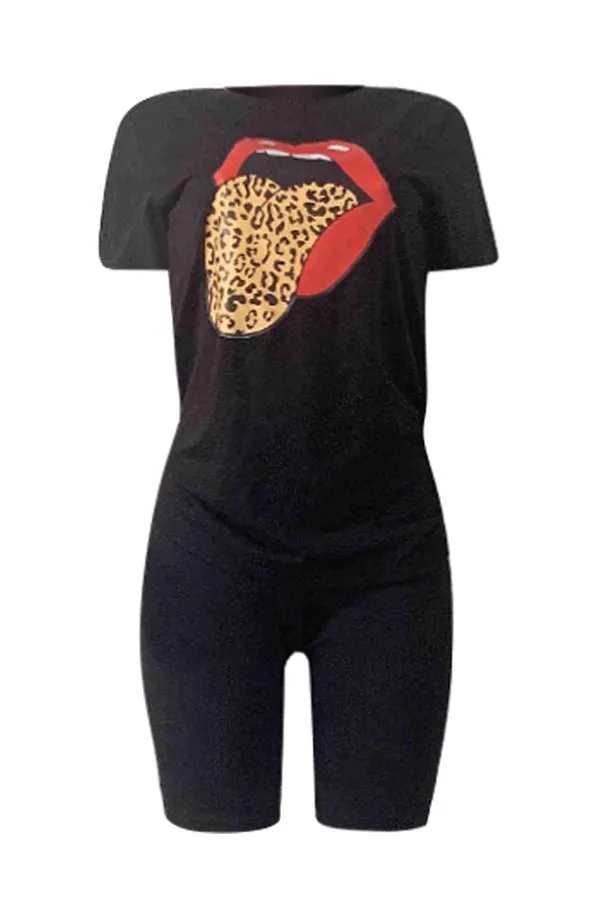 Brenae Lip Print 2pc Shorts Set Plus